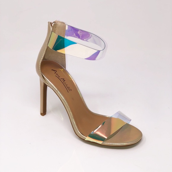 Gold PU Clear Band Ankle Strap Stiletto Heel - Picture 7 of 8